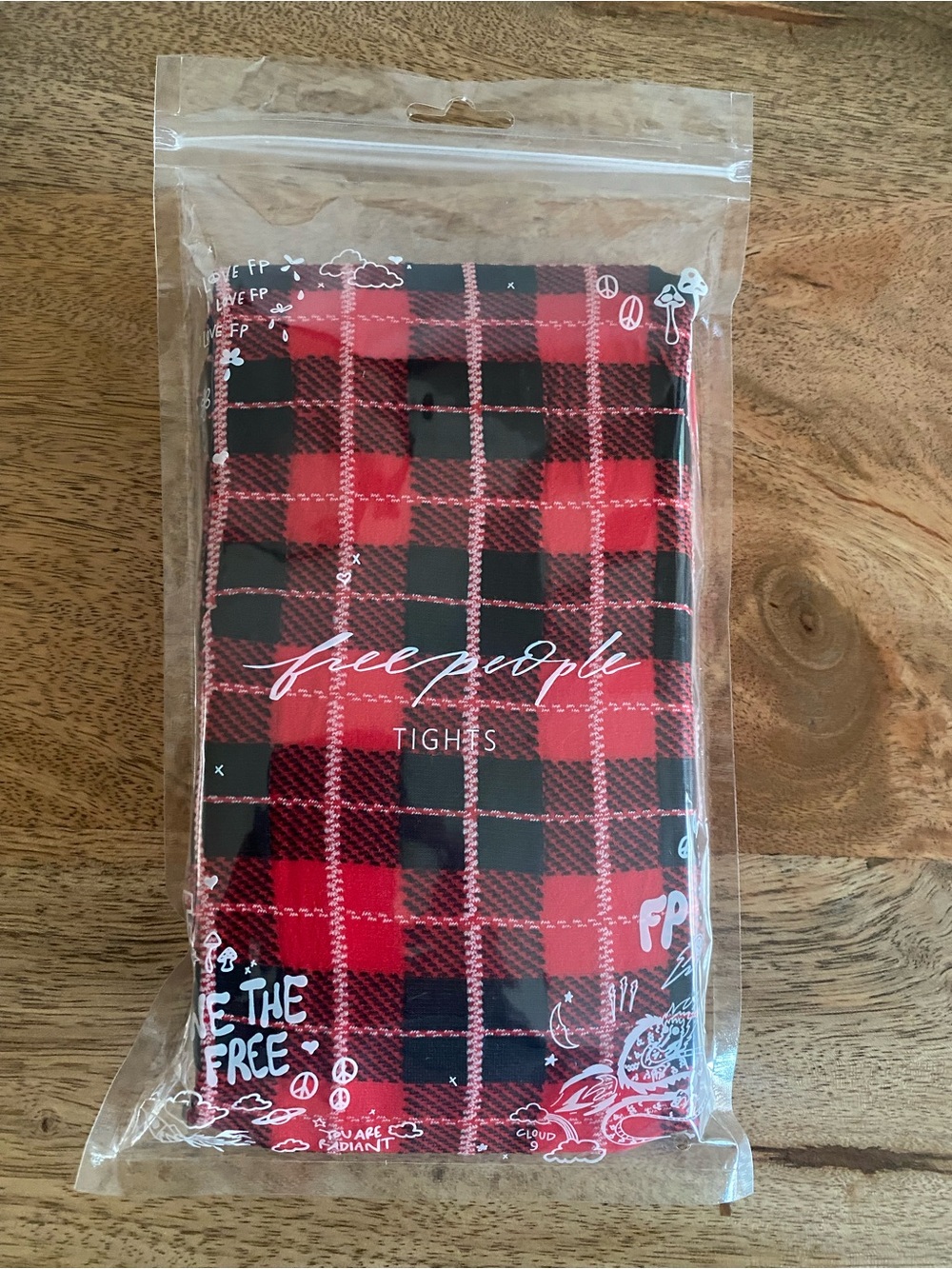 Free People Red and Black Plaid Tights